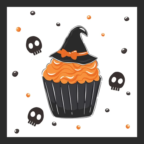 Φάρσα Κέρασμα Απόκριες Cupcake Διακόσμηση Μαύρο Και Πορτοκαλί Χρώμα Αφίσα — Διανυσματικό Αρχείο