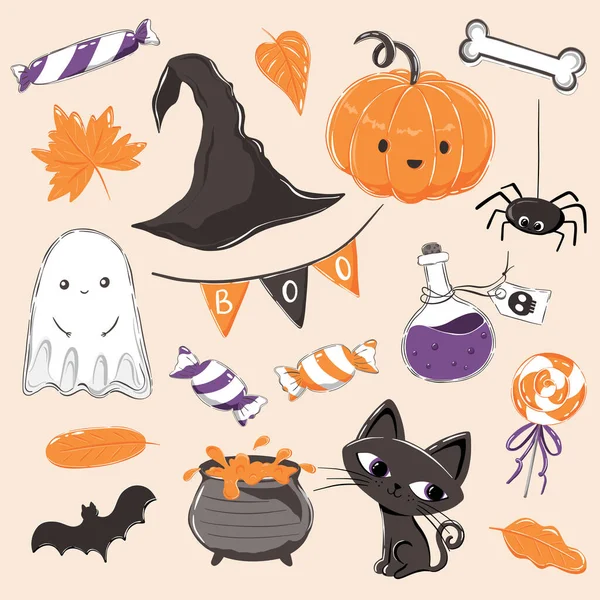 Elementi Clipart Halloween Adesivi Decorazioni — Vettoriale Stock