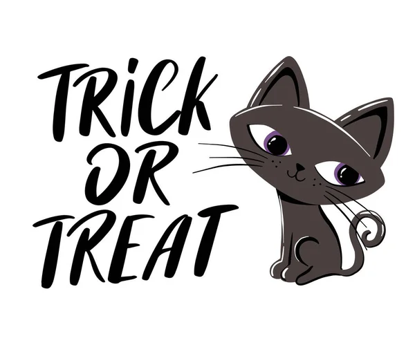 Truco Trato Cartel Tarjeta Halloween Con Gato Texto Con Letras — Archivo Imágenes Vectoriales