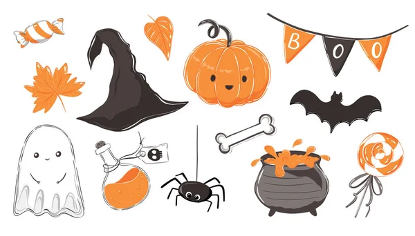 Elementi Clipart Halloween Adesivi Decorazioni — Vettoriale Stock