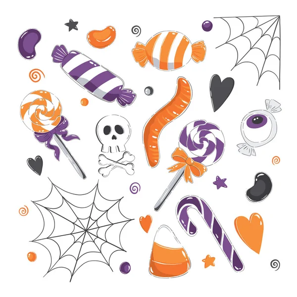 Set Disegno Halloween Nero Arancione Viola Colori Isolato Sfondo Bianco — Vettoriale Stock