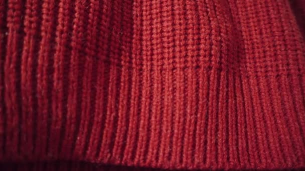 Red wool or acrylic background knitted texture. Can be used as background. — Stock Video