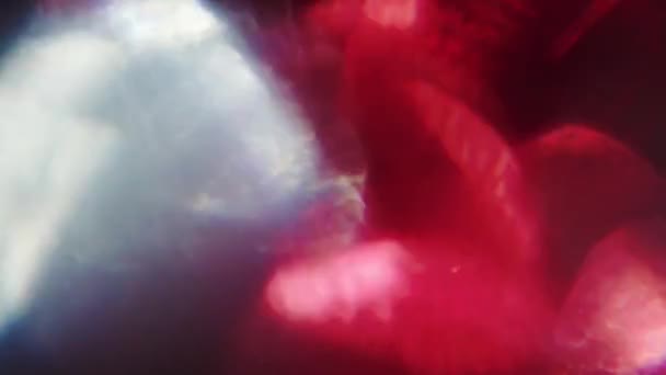 En blandning av röda och blå nyanser, leken av ljus genom krossat glas. — Stockvideo