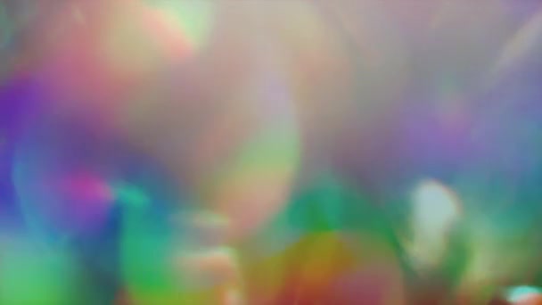 Psychedelické barevné světlo úniky, holografické bokeh, kreativní záběry. — Stock video