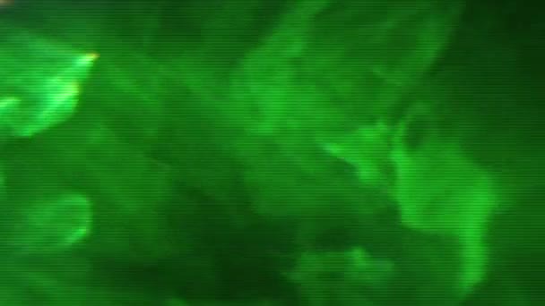 Colored moving bad tv psychedelic glittering background in green tint. — Stock Video