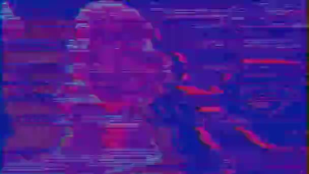Casual data glitch neon cyberpunk schimmernder Hintergrund. — Stockvideo