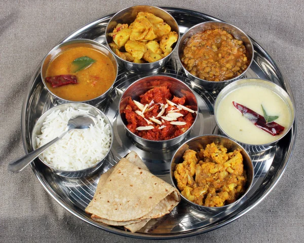Delicious & Healthy indian veg food thali Fulfill with vegetarian meal.