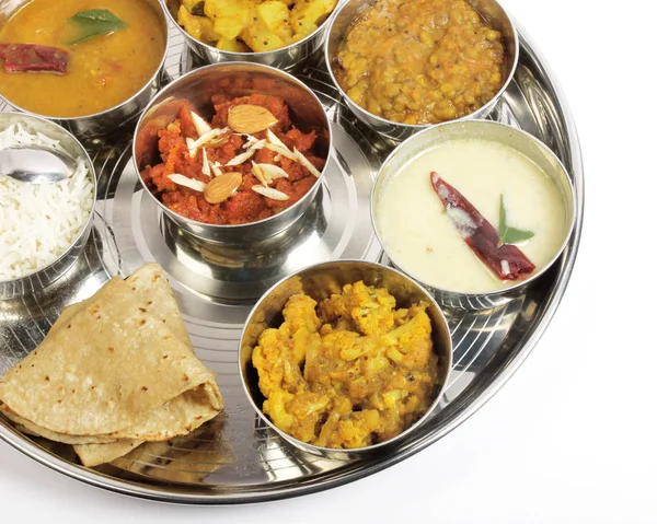 Delicious Healthy Indian Veg Food Thali Fulfill Vegetarian Meal — Stock Photo, Image