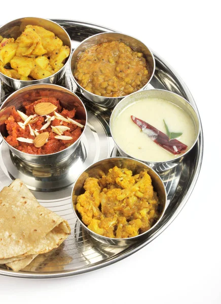 Delicious Healthy Indian Veg Food Thali Fulfill Vegetarian Meal — Stock Photo, Image