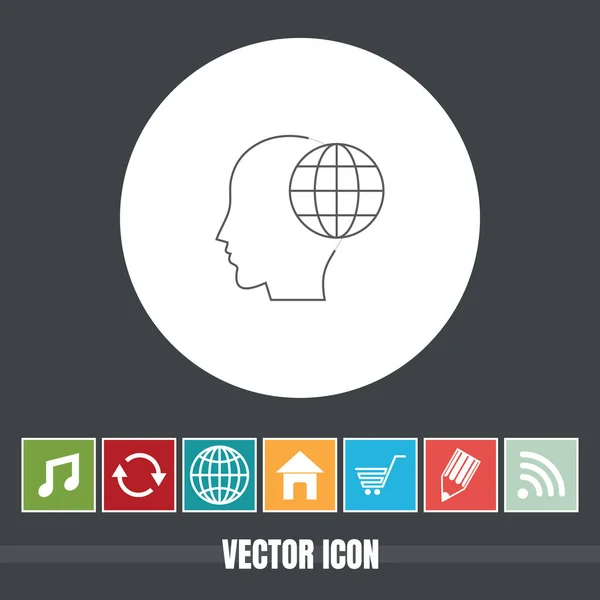 Icône Ligne Vectorielle Très Utile Human Head Globe Avec Des — Image vectorielle