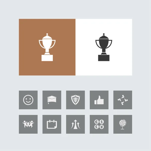 Icono Trofeo Ganador Creativo Con Iconos Bonificación — Vector de stock