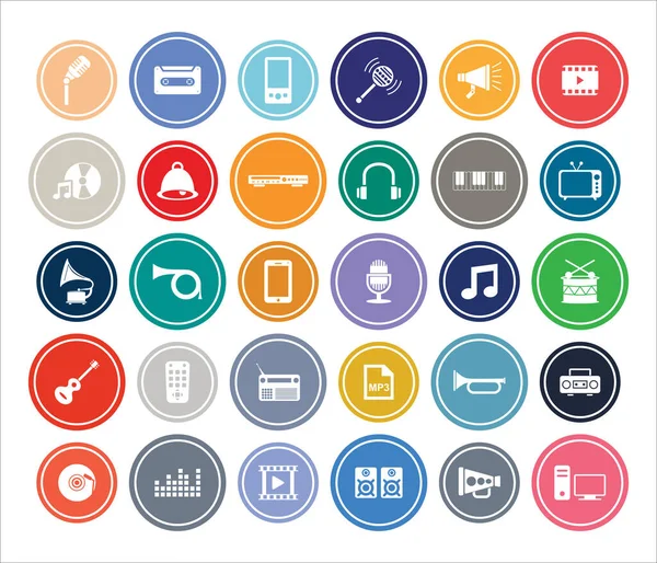 Musica Intrattenimento Infografica Design Rotondo Icone Set Web App Design — Vettoriale Stock