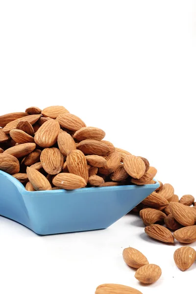 Group Almonds Bowl Isolated White — Stock Photo, Image