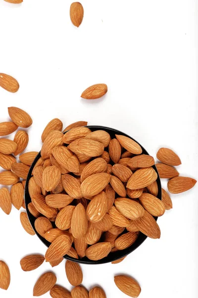 Group Almonds Bowl Isolated White — Stock Photo, Image