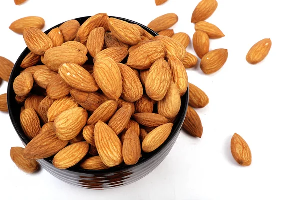 Group Almonds Bowl Isolated White — Stock Photo, Image