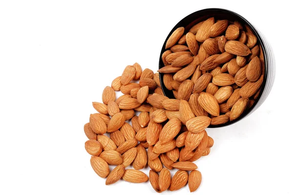 Group Almonds Bowl Isolated White — Stock Photo, Image