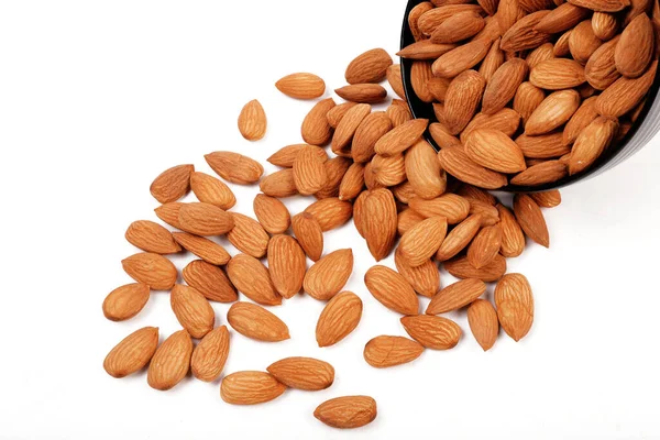 Group Almonds Bowl Isolated White — Stock Photo, Image