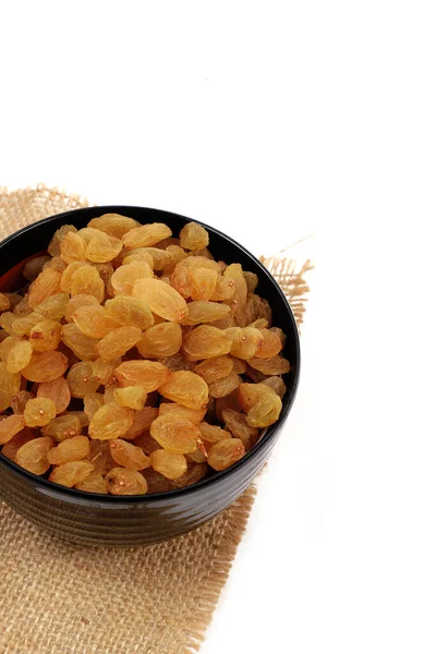 Bowl Dried Golden Raisins Isolated White Dried Grapes — Stock Photo, Image