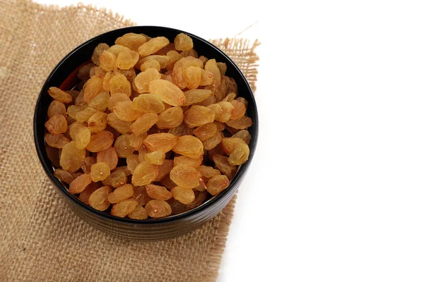 Bowl Dried Golden Raisins Isolated White Dried Grapes — Stock Photo, Image