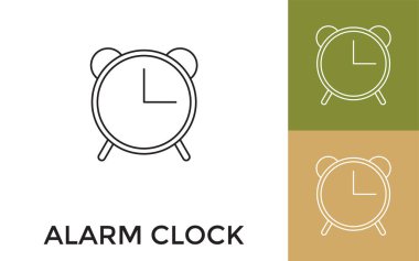 Başlıklı Düzenlenebilir Alarm Saati İnce Satır Simgesi. Mobil Uygulama, Web Sitesi, Yazılım ve Yazdırma Ortamı için kullanışlı.