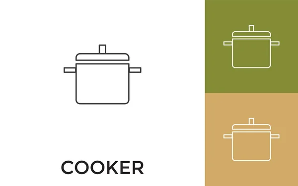 Editable Cooker Thin Line Icon Met Titel Handig Voor Mobiele — Stockvector
