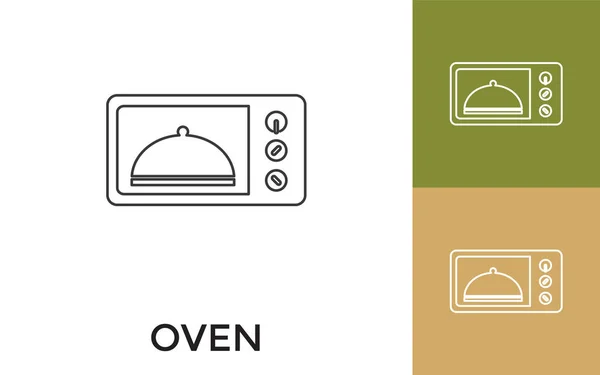 Editable Microwave Oven Thin Line Icon Title Useful Mobile Application — Stock Vector