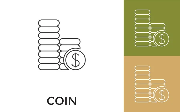 可编辑硬币细线图标与标题 适用于移动应用 软件及印刷媒体 — 图库矢量图片