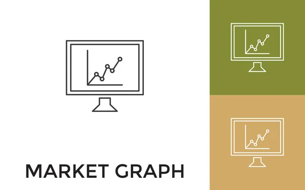 Editable Market Graph Thin Line Icon Title Useful Mobile Application — Stock Vector