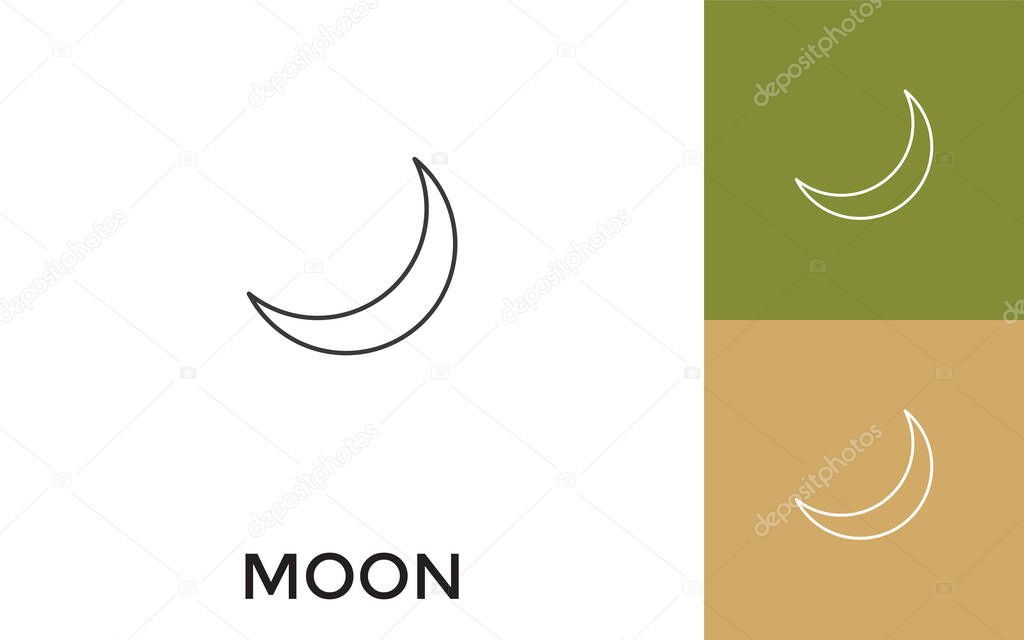 Editable Moon Thin Line Icon with Title. Useful For Mobile Application, Website, Software and Print Media.