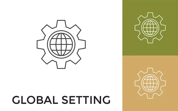 Editable Global Setting Thin Line Icon Title Useful Mobile Application — Stock Vector