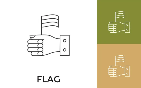Bandiera Modificabile Nell Icona Della Linea Sottile Della Mano Con — Vettoriale Stock