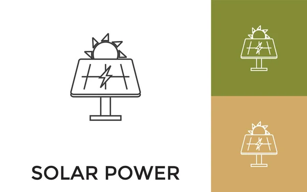 Editable Solar Power Thin Line Icon Title Useful Mobile Application — Stock Vector