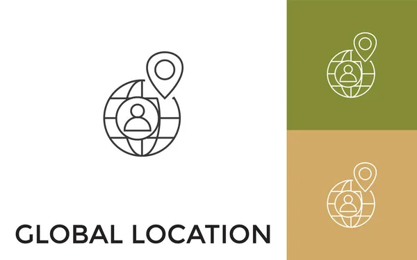 Bewerkbare Global Location Thin Line Icon Met Titel Handig Voor — Stockvector