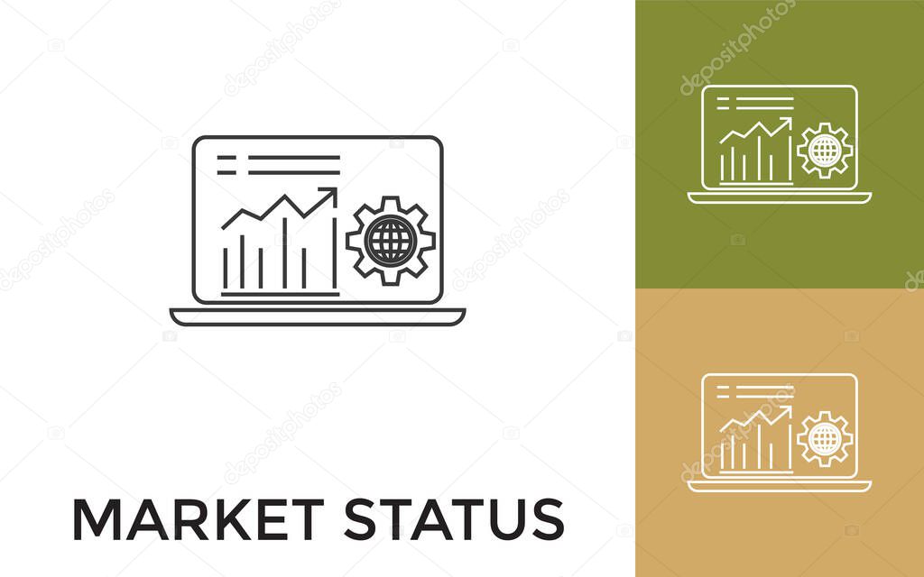 Editable Market Status Thin Line Icon with Title. Useful For Mobile Application, Website, Software and Print Media.