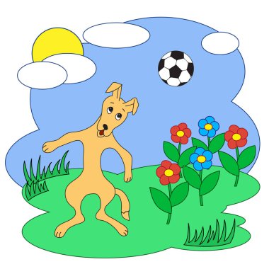 Bir köpek ile bir futbol topu. Vektör çizim.