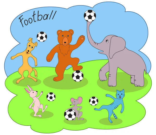 Futbol topu ile farklı hayvanlar vektör Illustration. Tasarım, tişört, etiketi için.