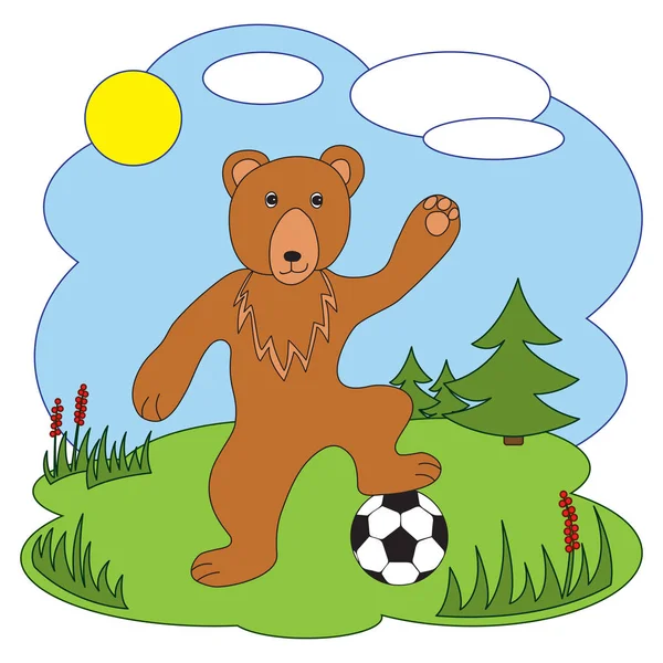 Vektör çizim. Bir futbol topu ile ayı.