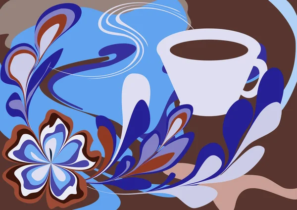 Una taza con una bebida sobre un fondo floral . — Archivo Imágenes Vectoriales