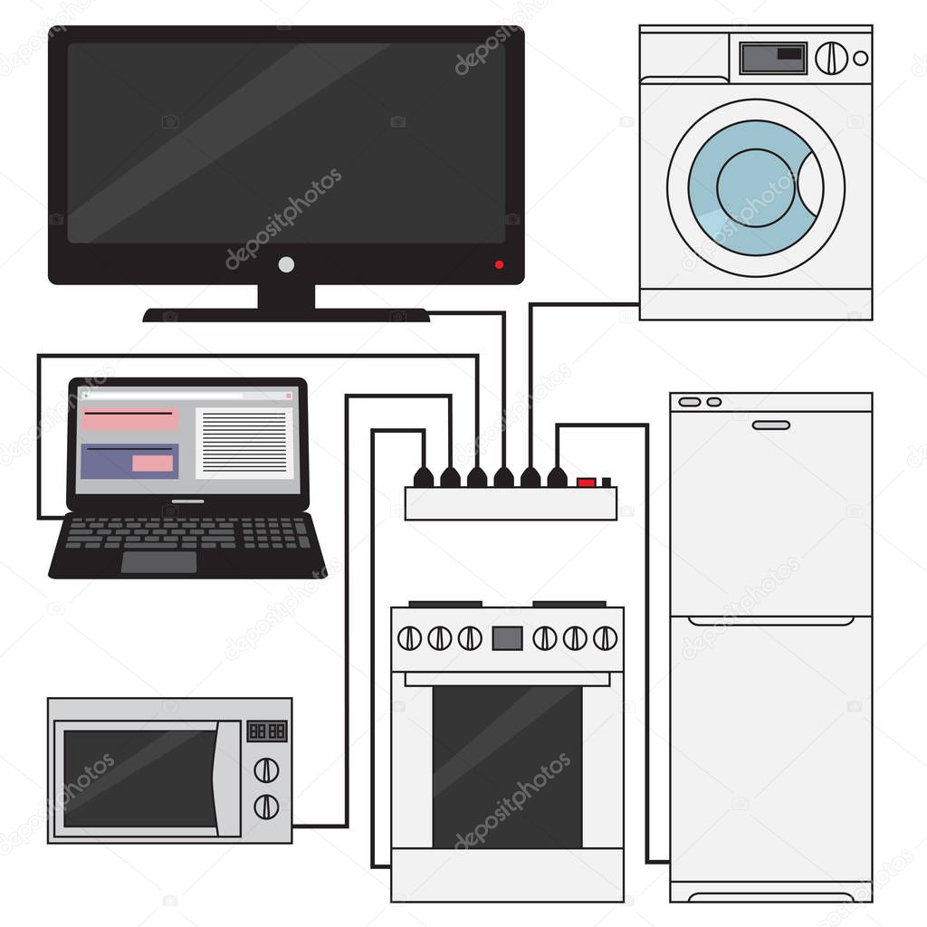 A set of six household appliances. Vector illustration.