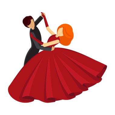 Siyah adam ve Kırmızılı kadın vals dansı.