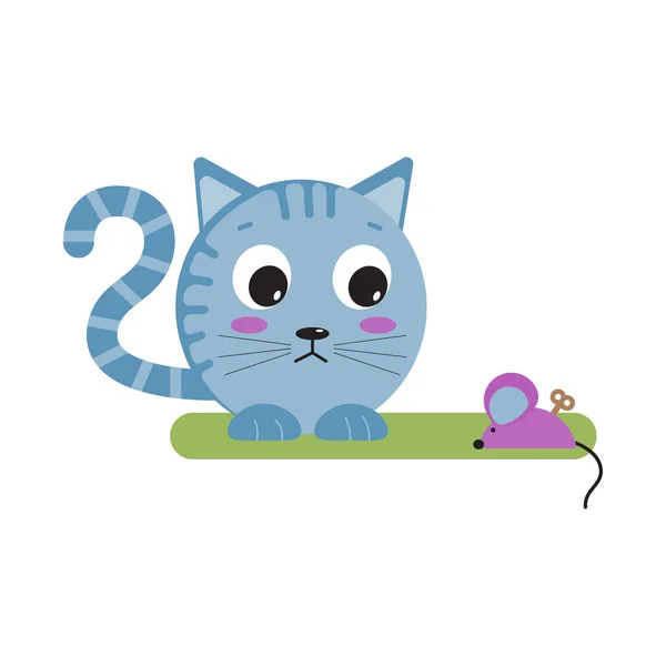 Синя спантеличена кішка і бузкова годинникова мишка . — стоковий вектор