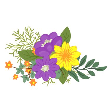 Üç farklı çiçek ve dal çiçek aranjmanı.