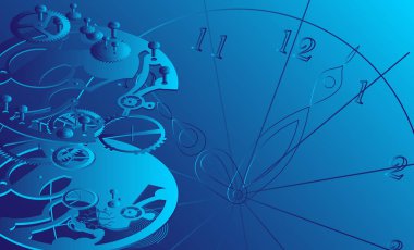 Clock mechanism in disassembled form. Abstract background from details and dial. clipart