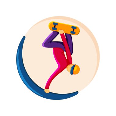 Snowboarder yakalama ile atlamak, bir hile yapar. Amblem, rozet, etiket.