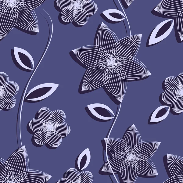 Modèle sans couture de fleurs et de feuilles sur un fond violet foncé . — Image vectorielle