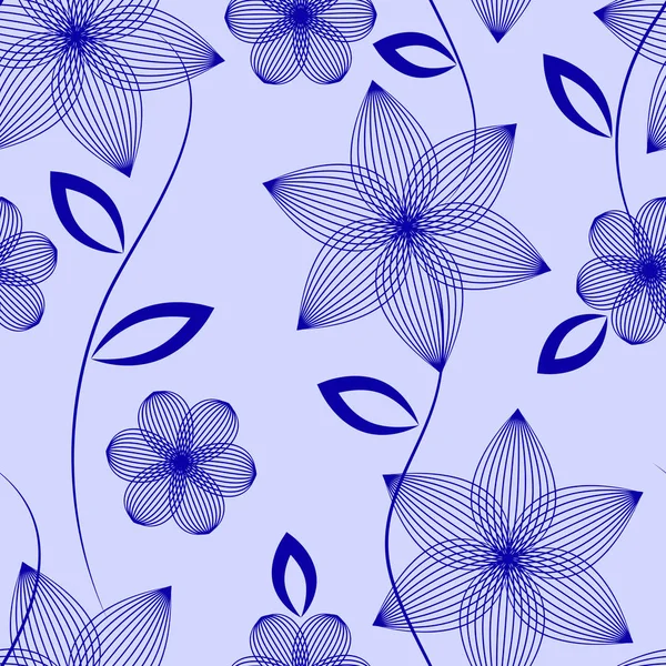 Modèle sans couture de fleurs et de feuilles sur un fond bleu  . — Image vectorielle