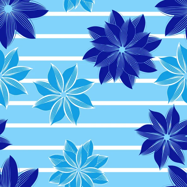 Motif floral sans couture. Fleurs bleues sur fond rayé. Pour tissu et papier peint . — Image vectorielle