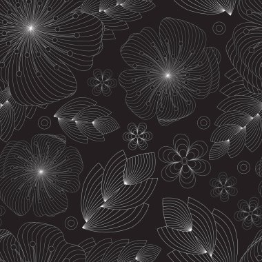 Siyah bir arka planda kusursuz bir çiçek deseni..