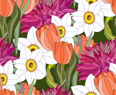 Çiçeksiz desen. Yeşil arka planda büyük çiçekler.