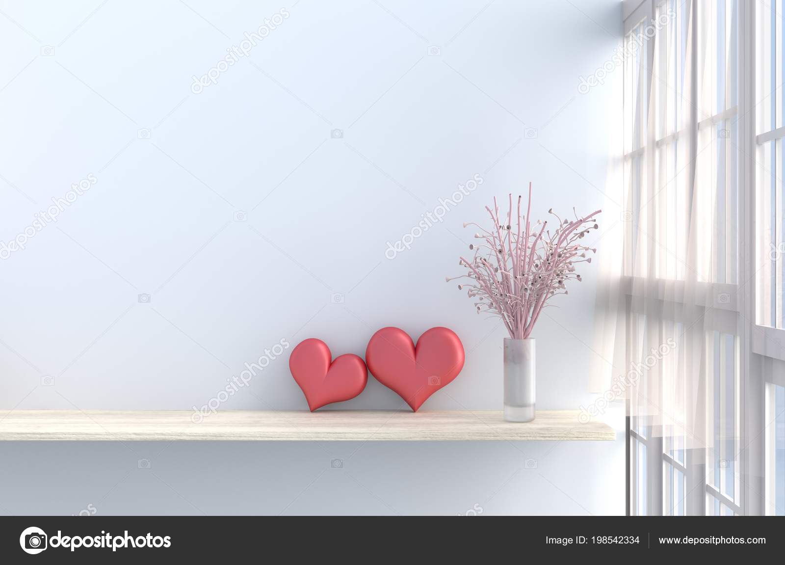 Grey White Living Room Decor Two Hearts White Wall Window Stock